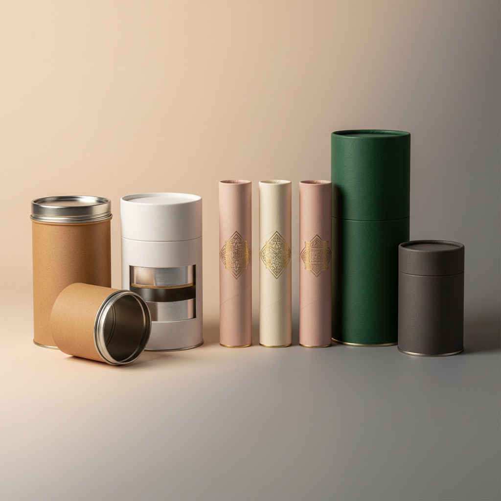 紙罐紙管包裝產品展示：保健品、茶葉、咖啡、化妝品紙罐